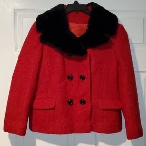 Real Fur Collar Wool Pea Coat w/3/4 sleeves